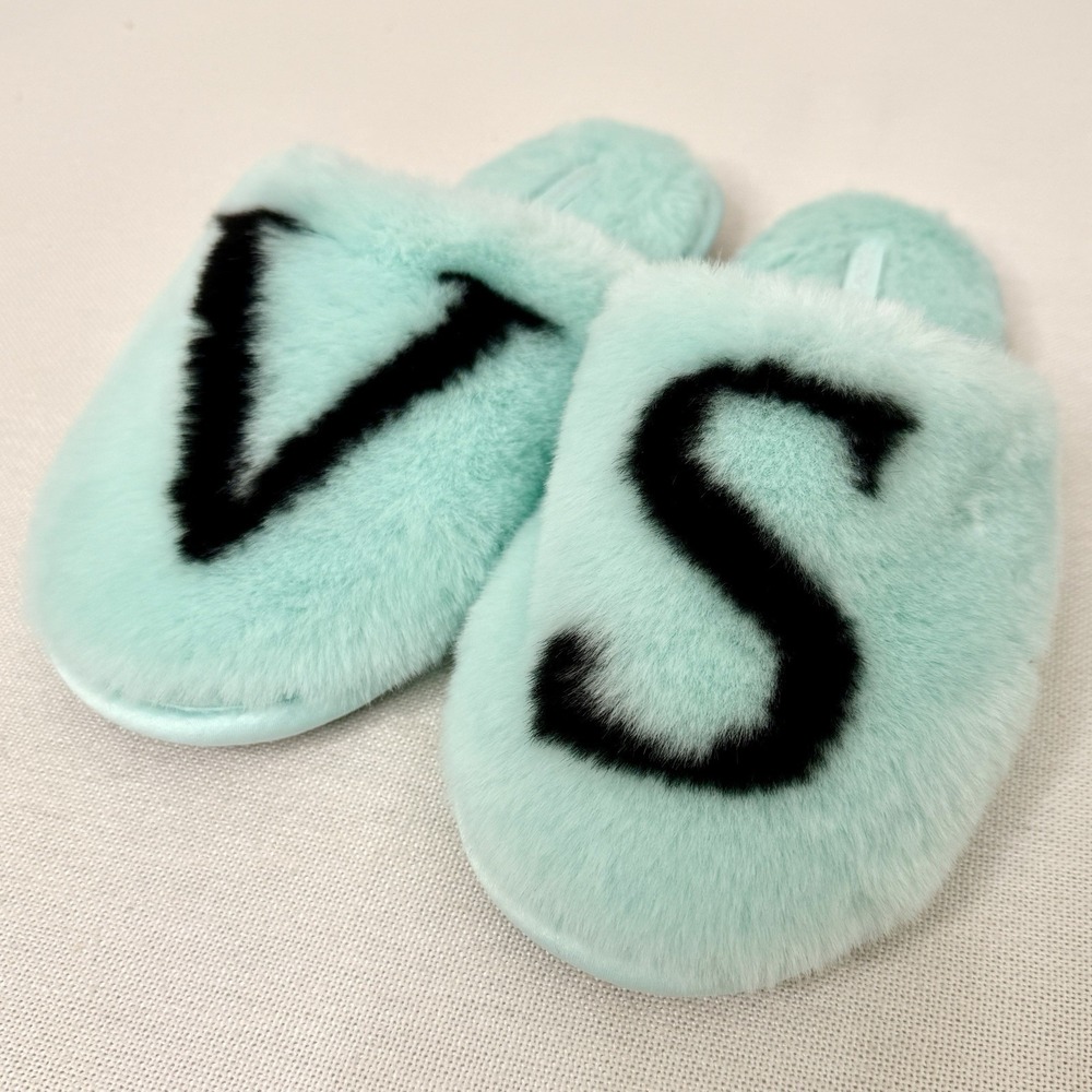 Victoria's Secret Closed-Toe Faux Fur Slippers Mint Green Size Small 5/6 - Picture 2 of 7